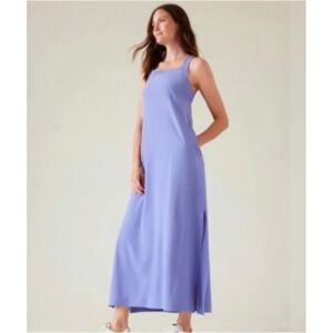 Athleta Purple Square Neck Sleeveless Maxi Dress Side Slits Pockets Size XS